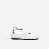 Manu Ballet Flats With Cross Over Ankle Strap White Soft