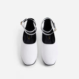 Manu Ballet Flats With Cross Over Ankle Strap White Soft