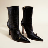 Pointy Toe Ankle Boots Black High Gloss