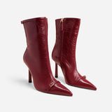Pointy Toe Ankle Boots Rusty Red High Gloss