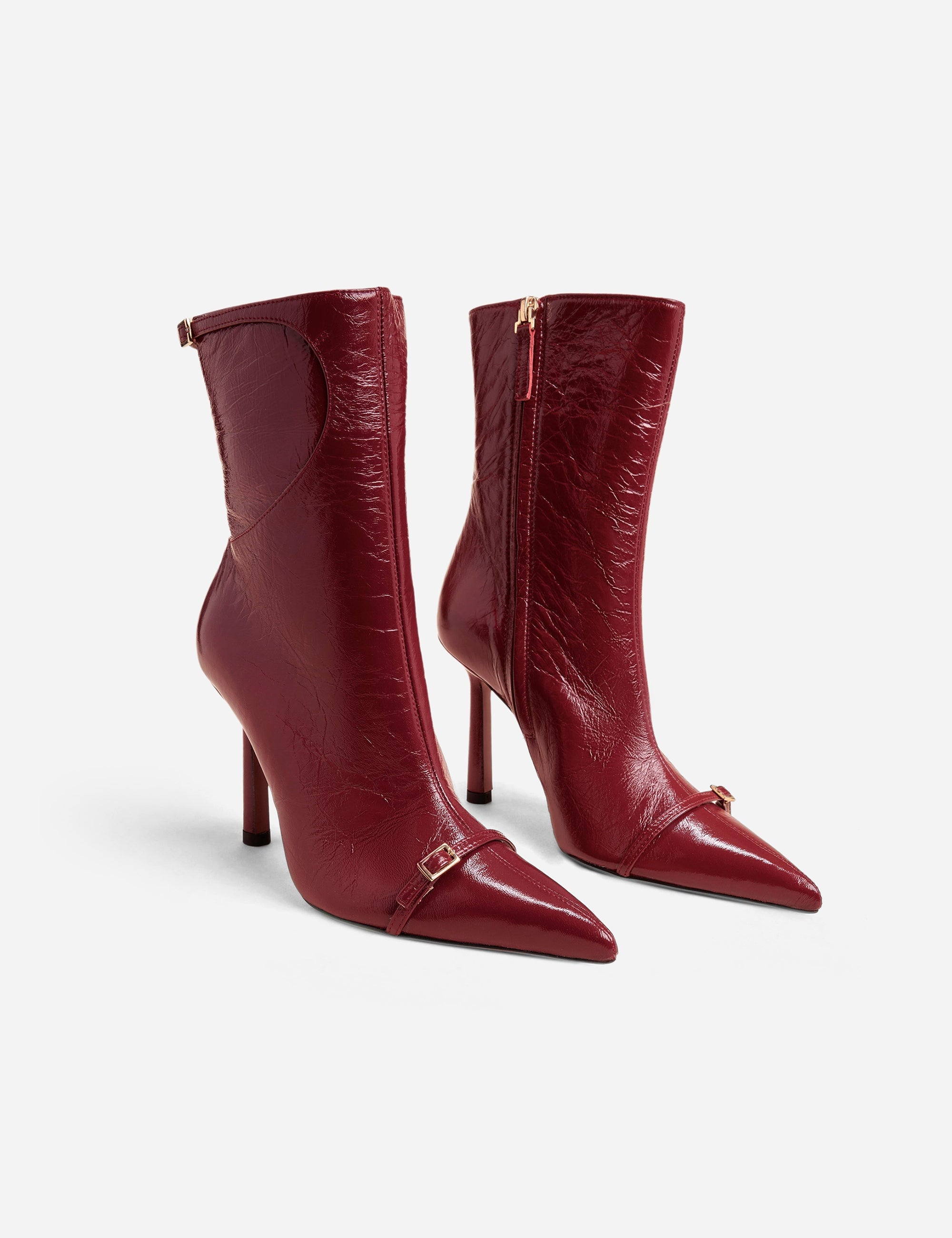 Pointy Toe Ankle Boots Rusty Red High Gloss