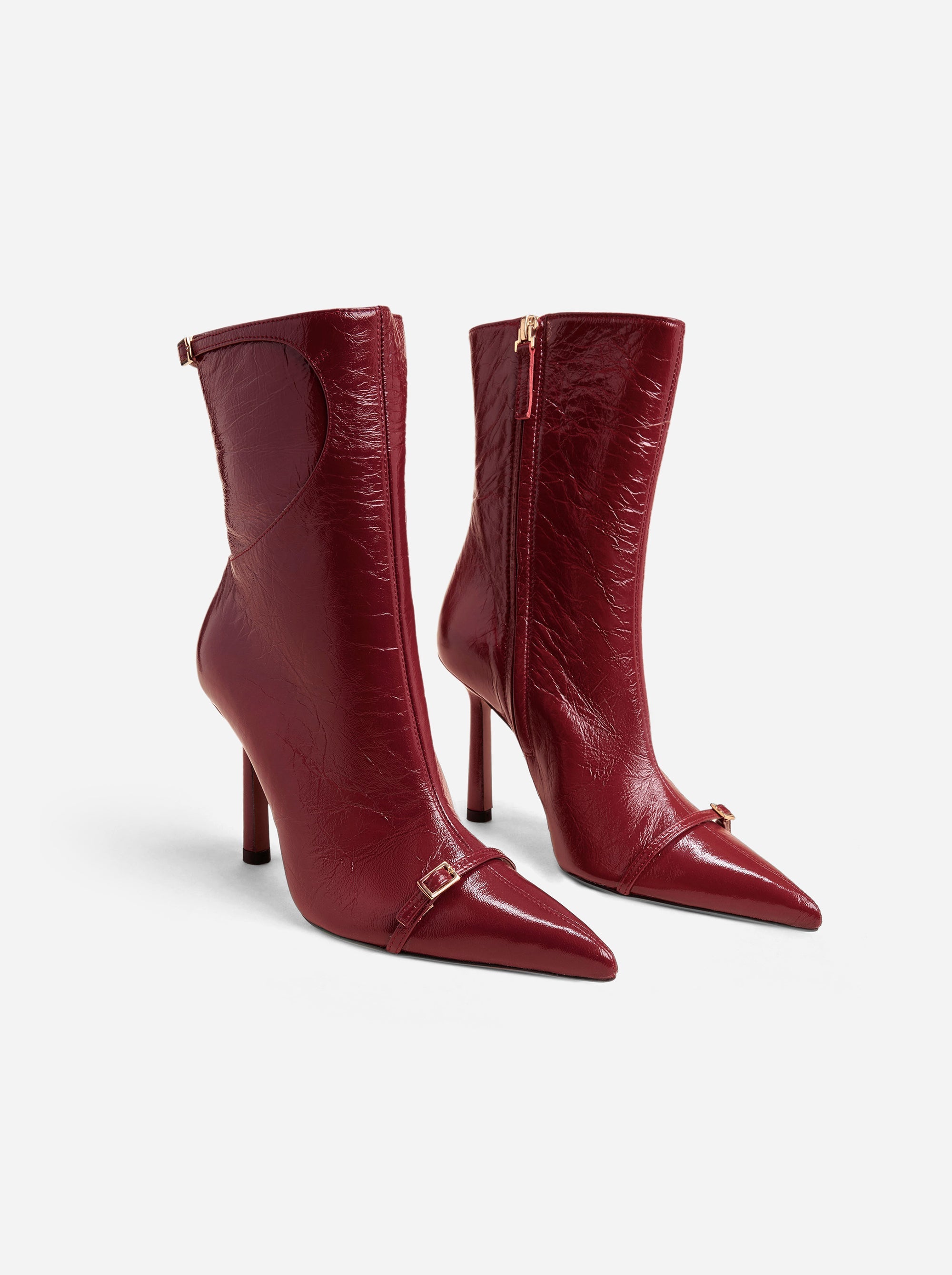 Pointy Toe Ankle Boots Rusty Red High Gloss