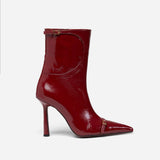Pointy Toe Ankle Boots Rusty Red High Gloss