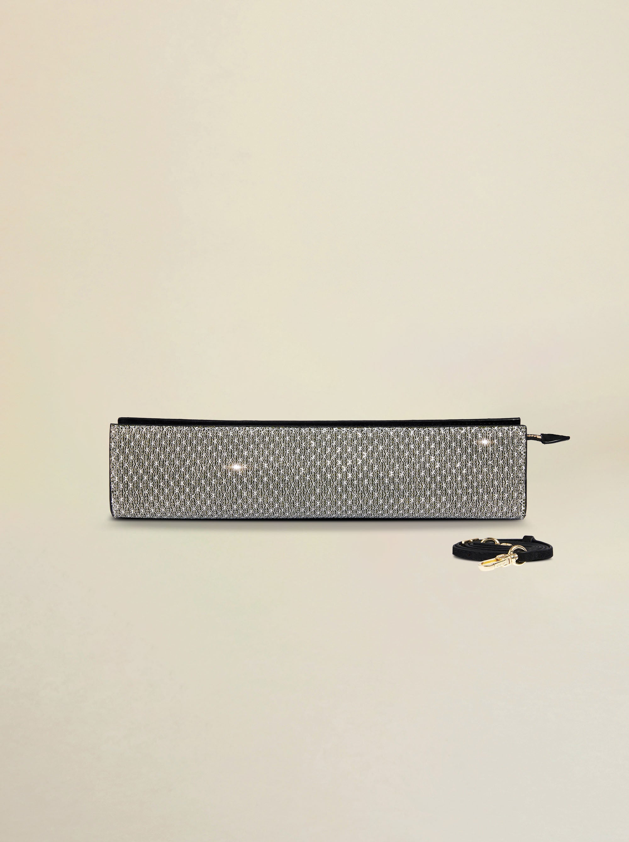 Pencil Box Silver Mesh & Black Suede