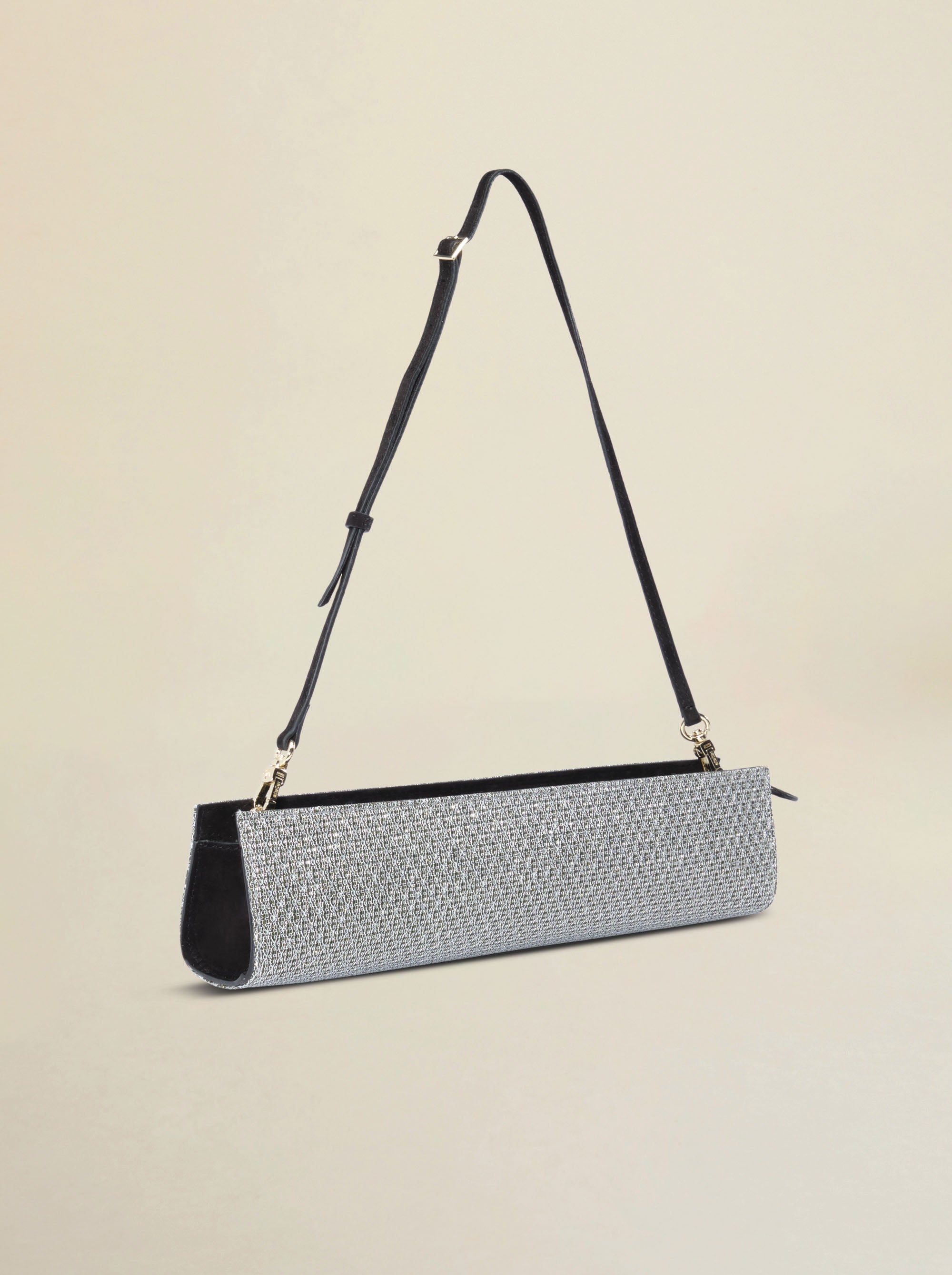Pencil Box Silver Mesh & Black Suede Side