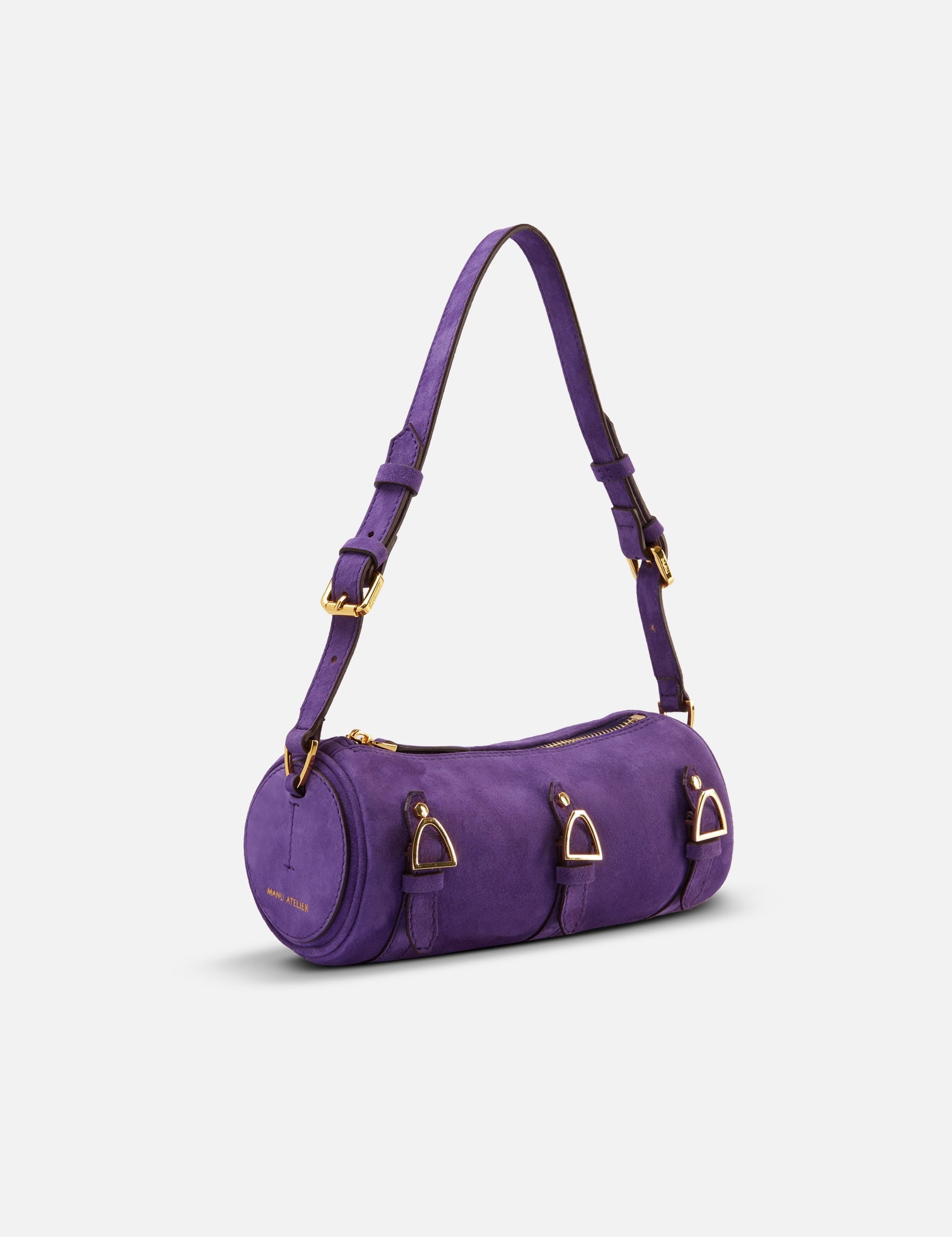 Multi Belted Mini Cylinder Purple Suede Side