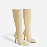 Knee High Pointy Toe Boots Vanilla