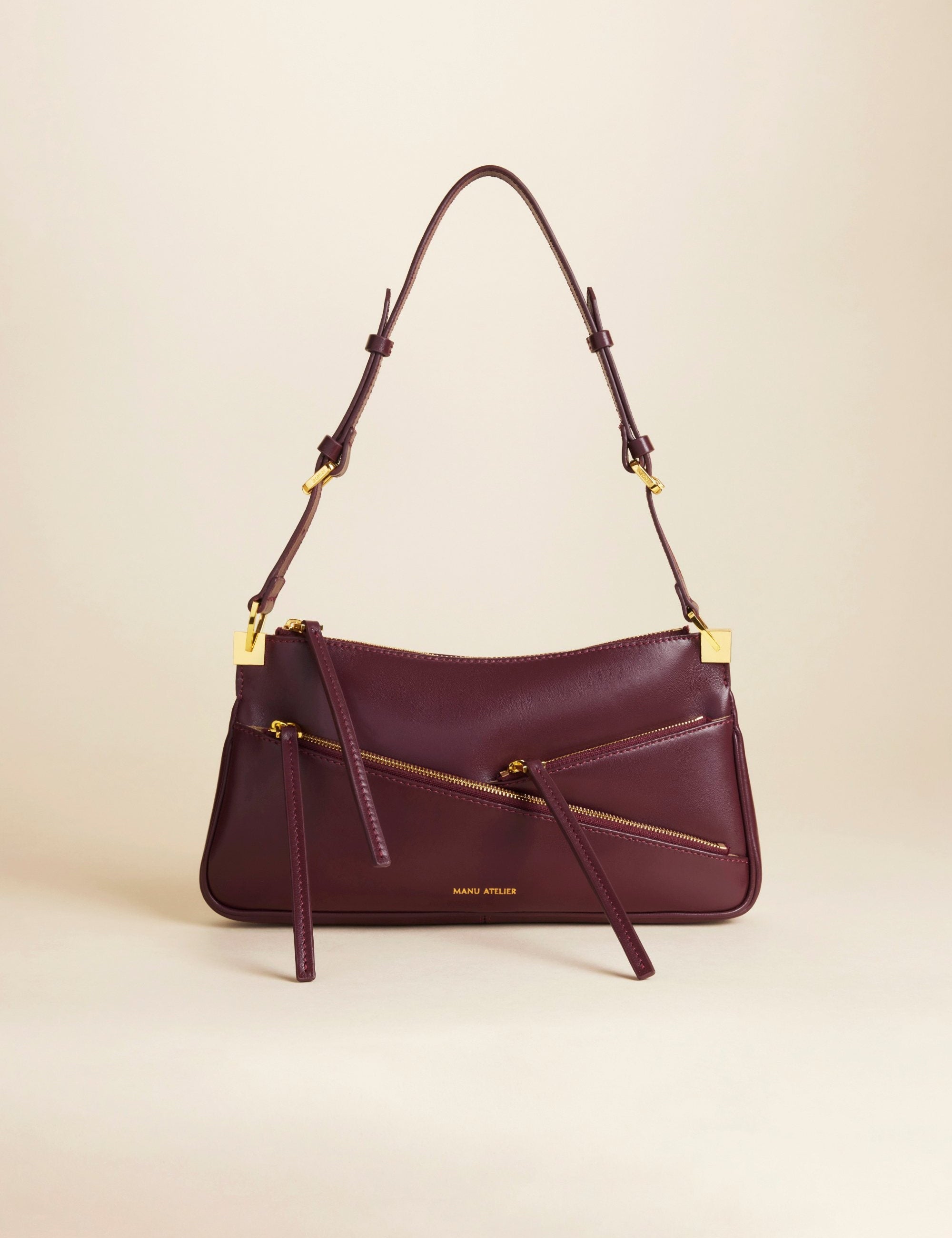 Three Zipped Soft Calf Leather Merlot 