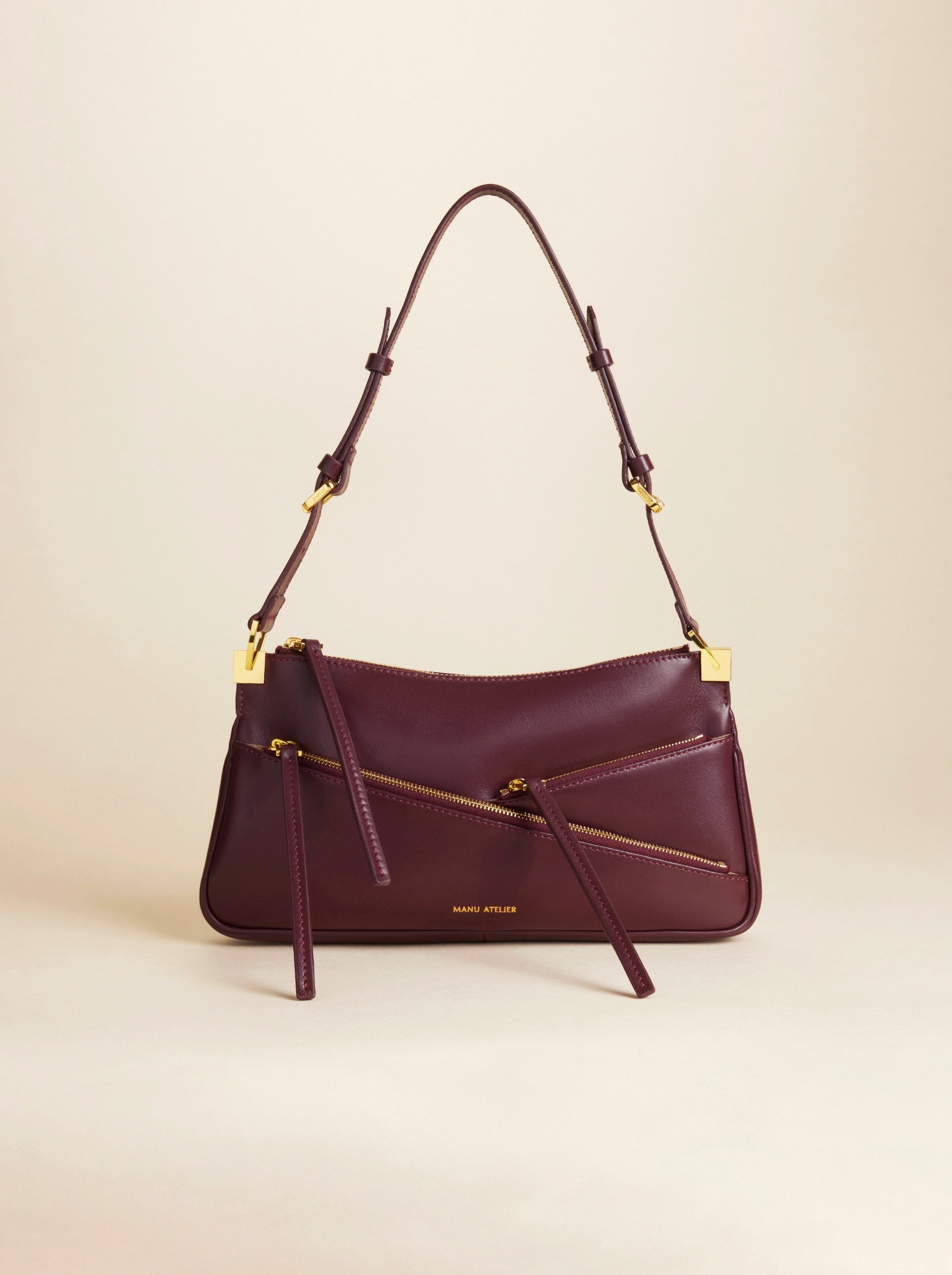 Three Zipped Soft Calf Leather Merlot 
