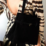 Mini Tote du Jour Black Suede with a model