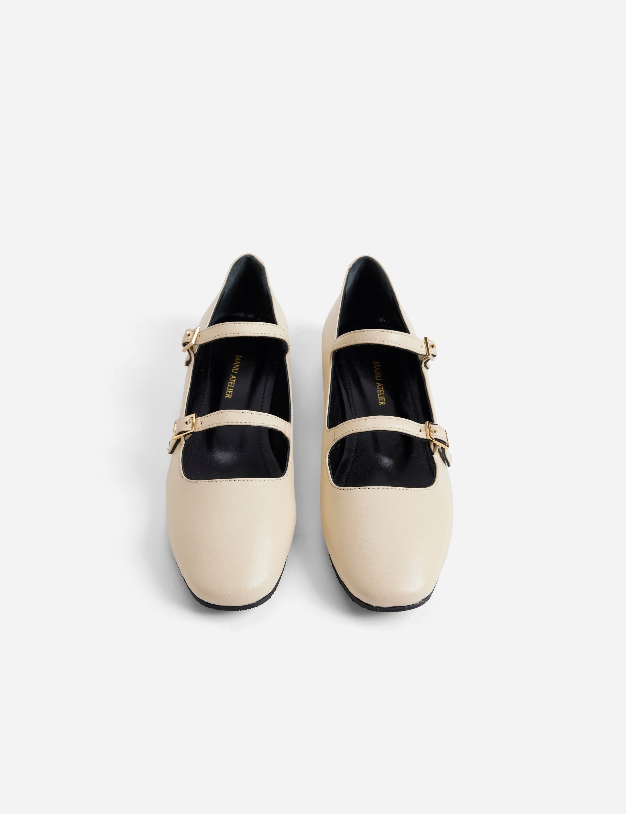 Manu Ballet Flats With Double Belt Vanilla Soft Front