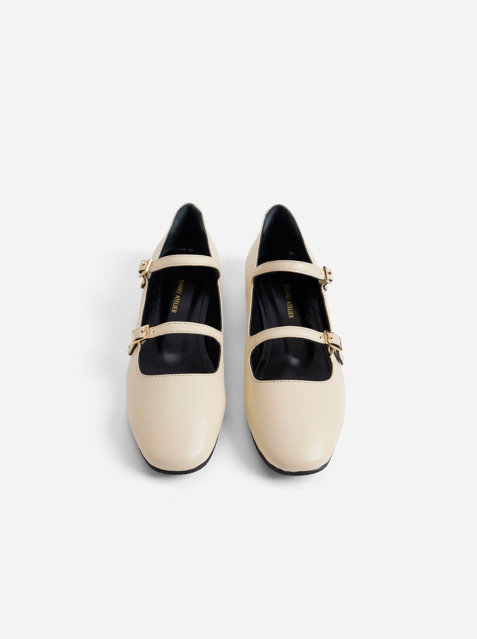 Manu Ballet Flats With Double Belt Vanilla Soft Front