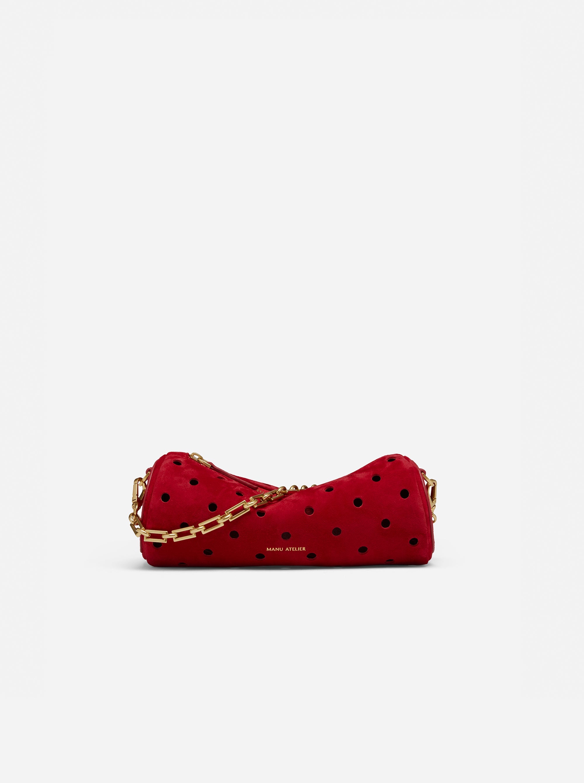 Mini Cylinder Perforated Red Suede Front