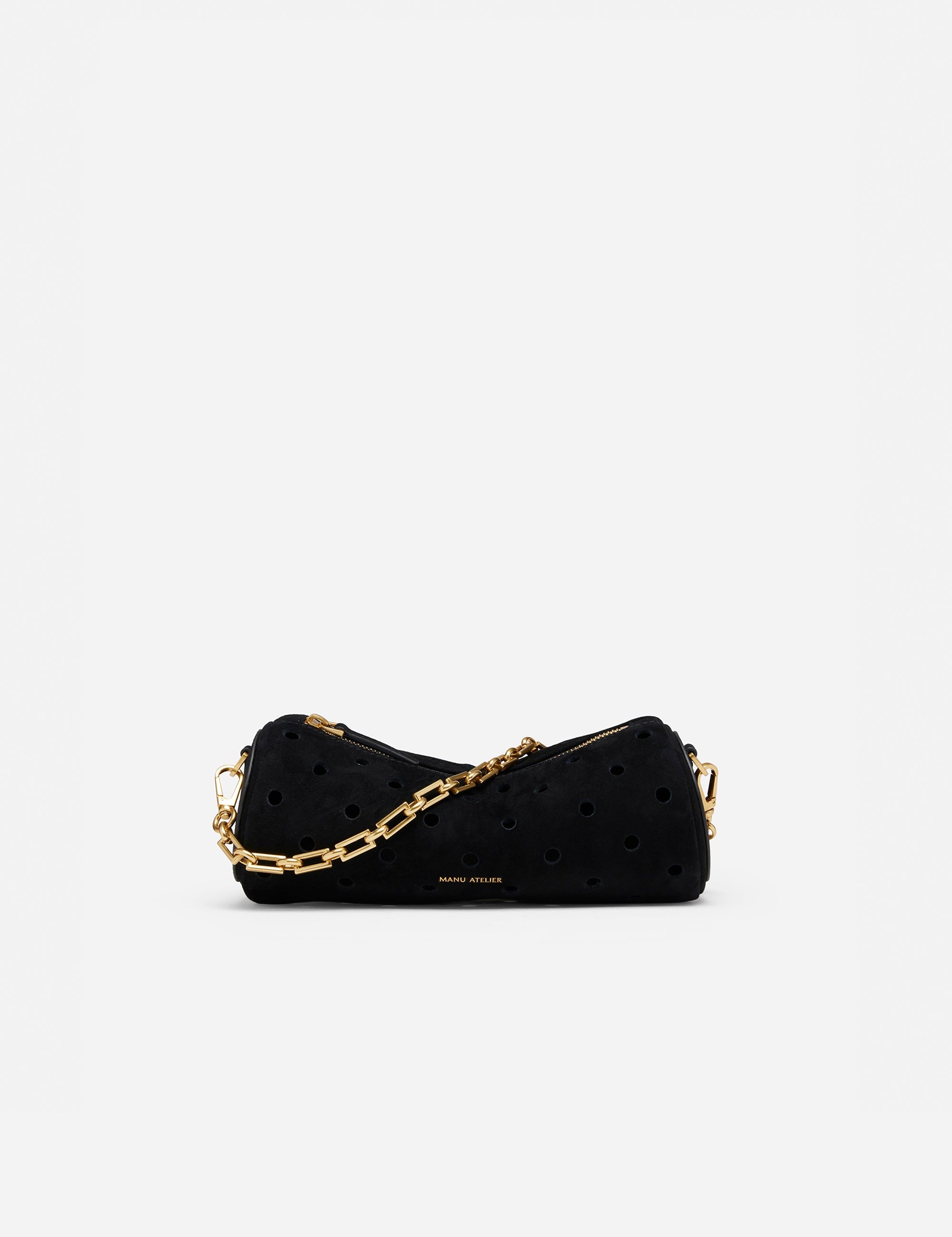 Mini Cylinder Perforated Black Suede Front