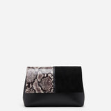 The Fold Bag Black Suede & Snake Embossed