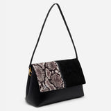 The Fold Bag Black Suede & Snake Embossed