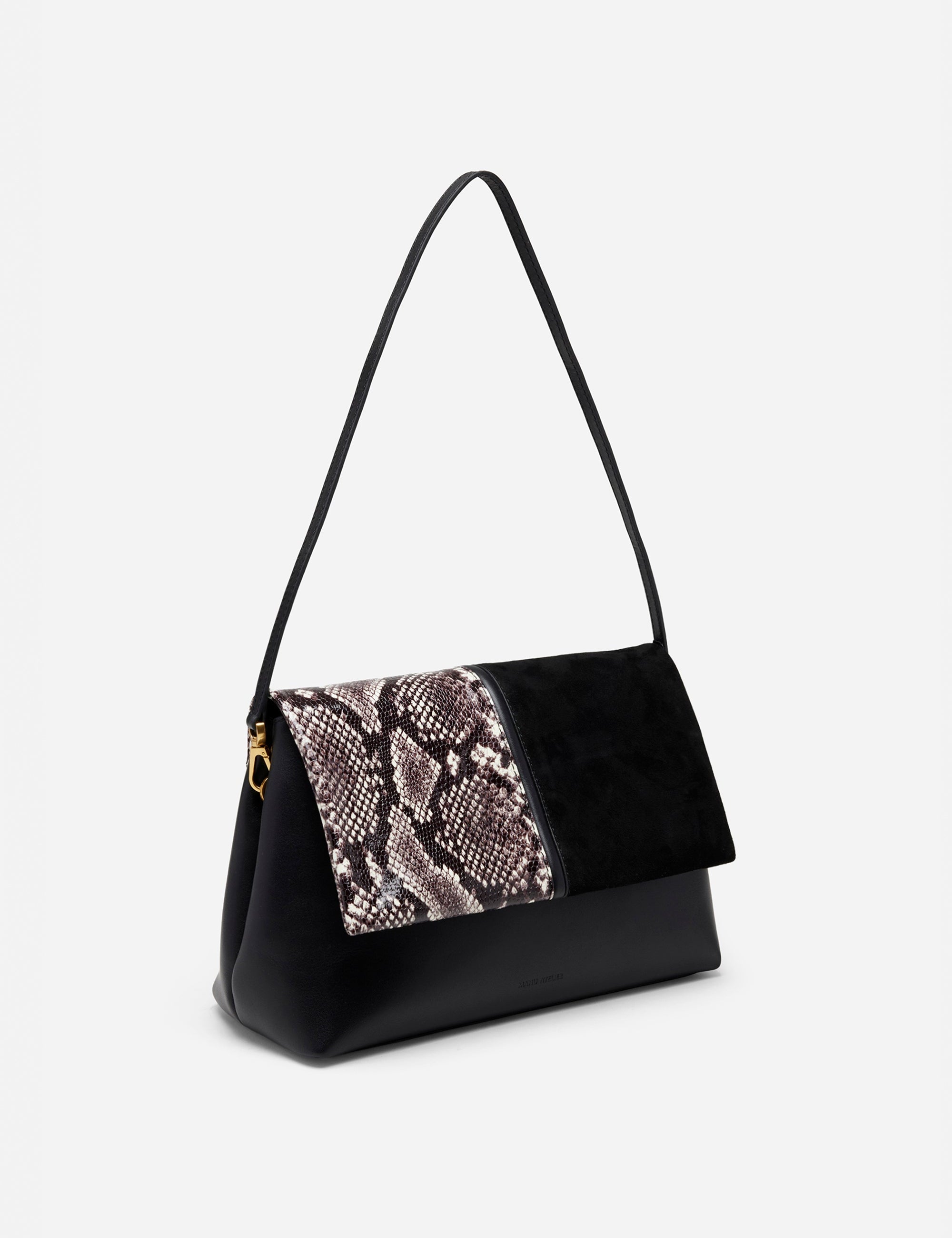 The Fold Bag Black Suede & Snake Embossed Side