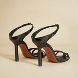 Almond Toe Sandals Black High Gloss Back