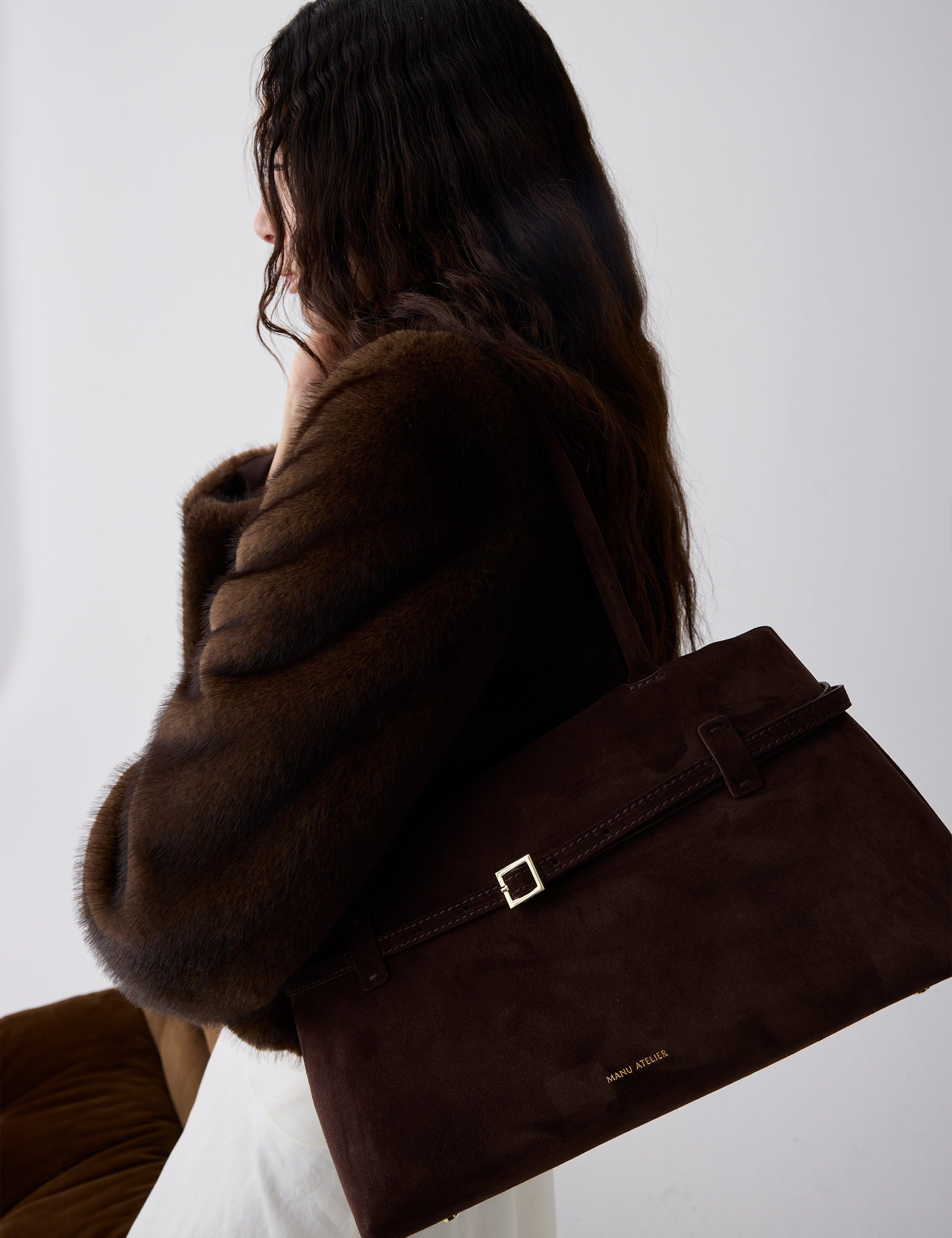 Le Cambon East West Deep Brown Suede On Model