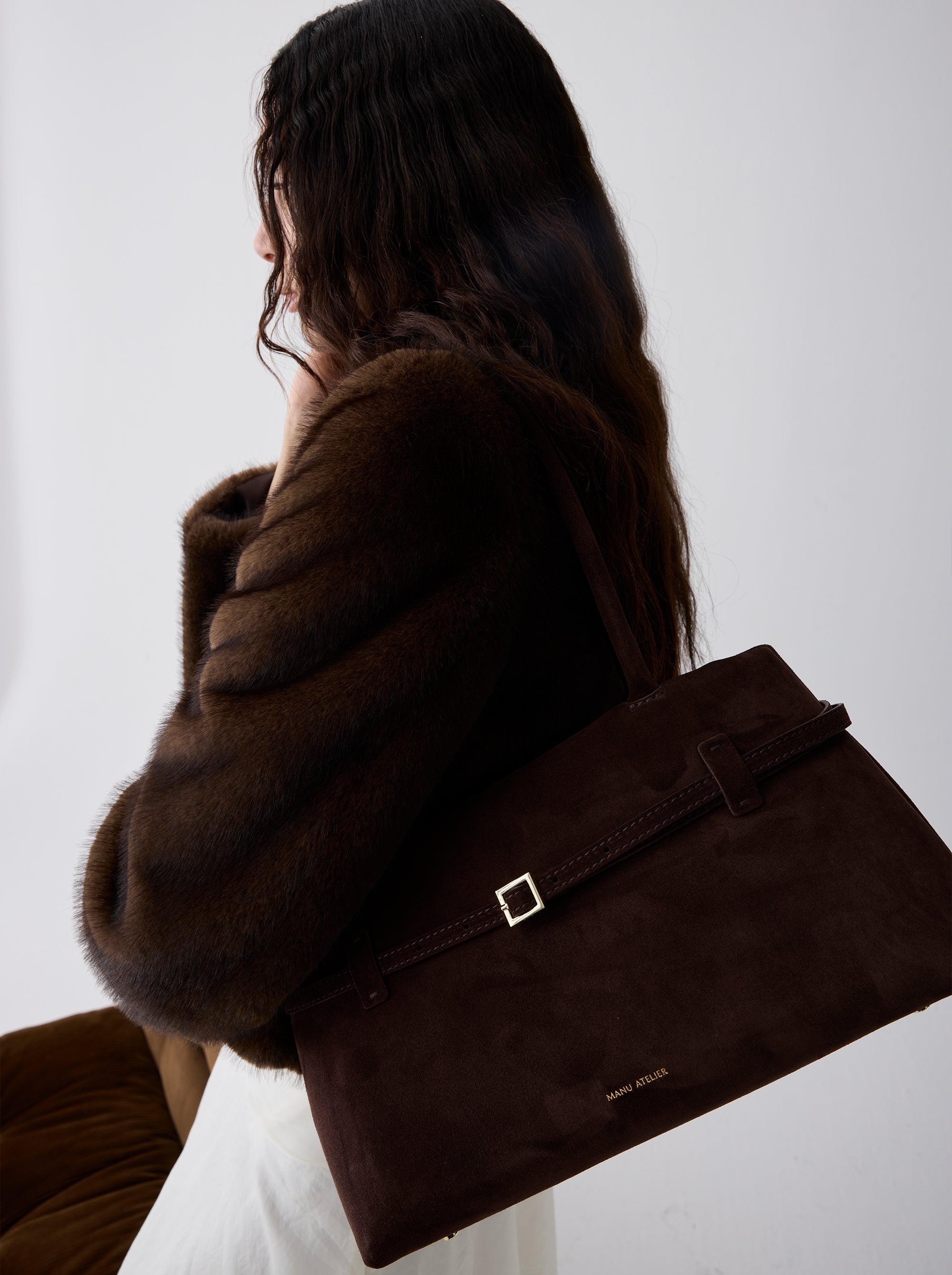 Le Cambon East West Deep Brown Suede On Model