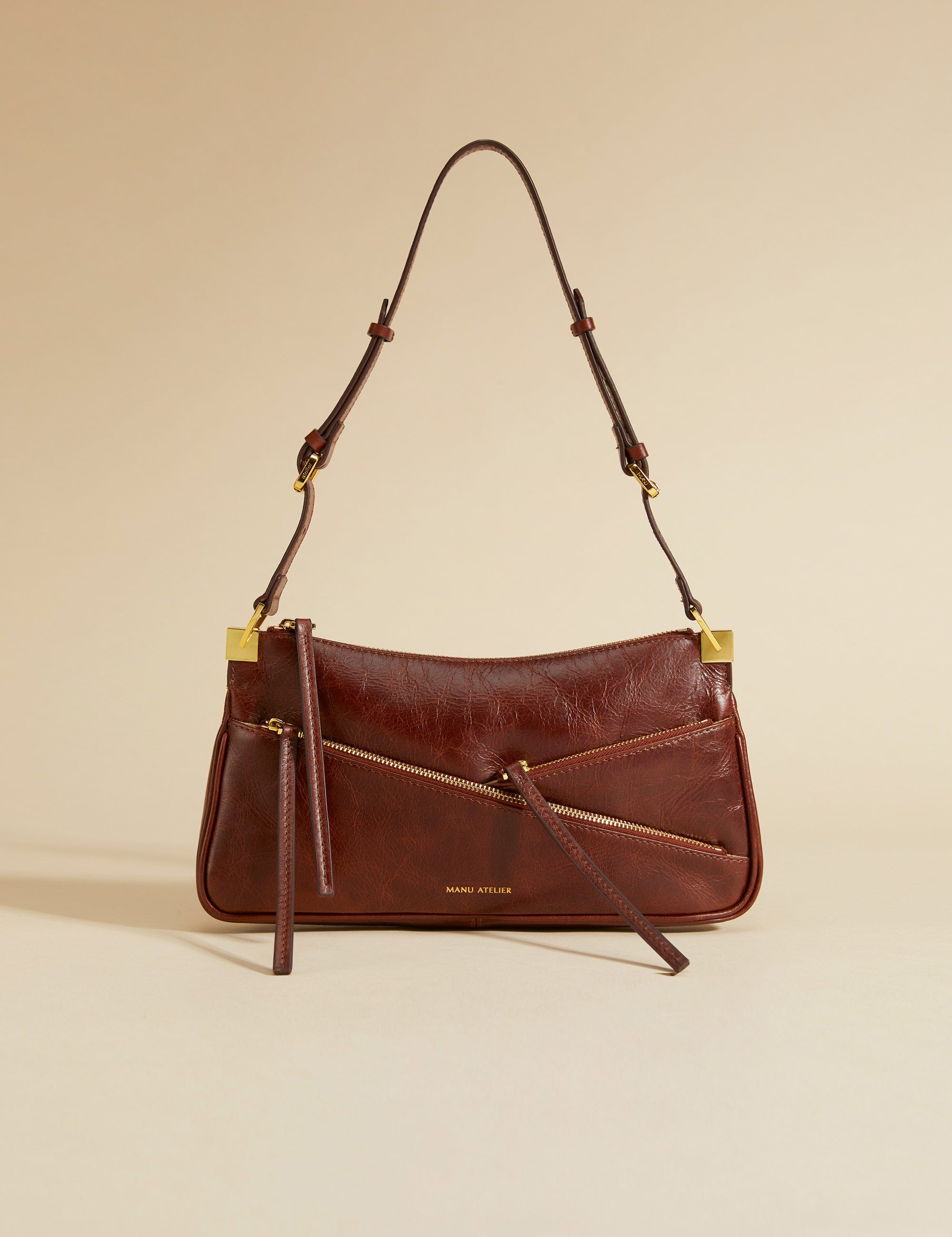 Three Zipped Brushed Leather Tobacco 